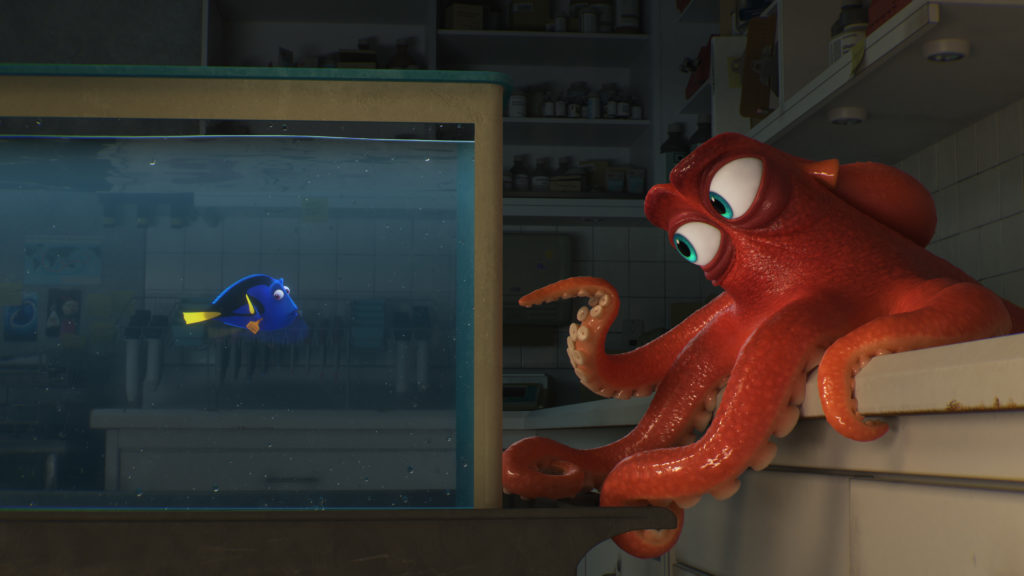 DO I KNOW YOU? -- In Disney•Pixar's "Finding Dory," everyone's favorite forgetful blue tang, Dory (voice of Ellen DeGeneres), encounters an array of new—and old—acquaintances, including a cantankerous octopus named Hank (voice of Ed O'Neill). Directed by Andrew Stanton (“Finding Nemo,” “WALL•E”) and produced by Lindsey Collins (co-producer “WALL•E”), “Finding Dory” swims into theaters June 17, 2016.