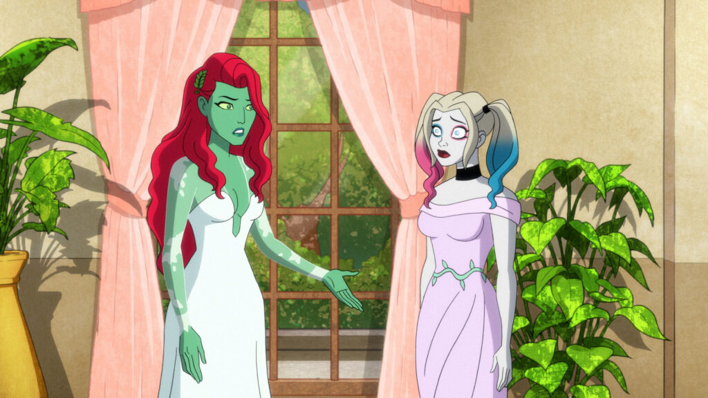 Left to Right (in dresses): Poison Ivy and Harley Quinn