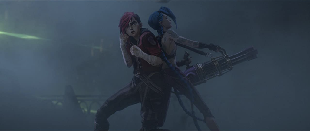 Image of Vi and Jinx fighting back-to-back