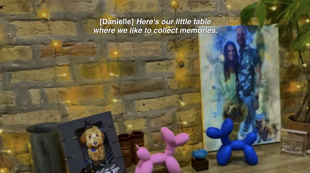 Danielle and Nick show off the table of memories in their shared home