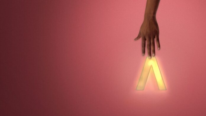 a black woman's hand touches the tip of a V in the principles of pleasure netflix logo