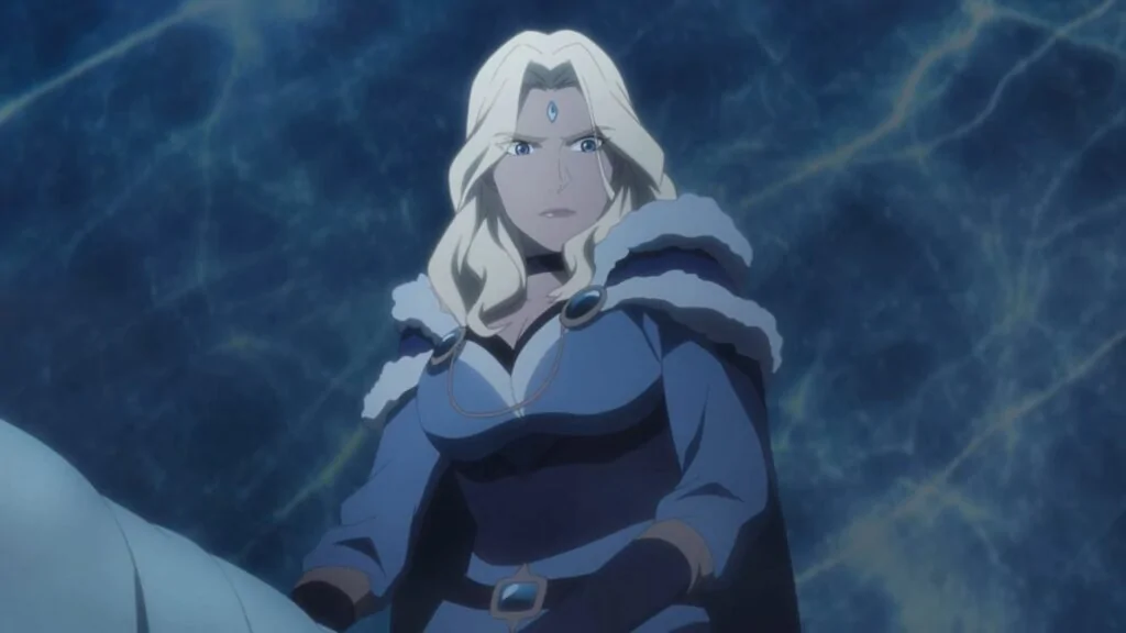 rylei the crystal maiden in a thick blue coat as featured in dota dragon's blood