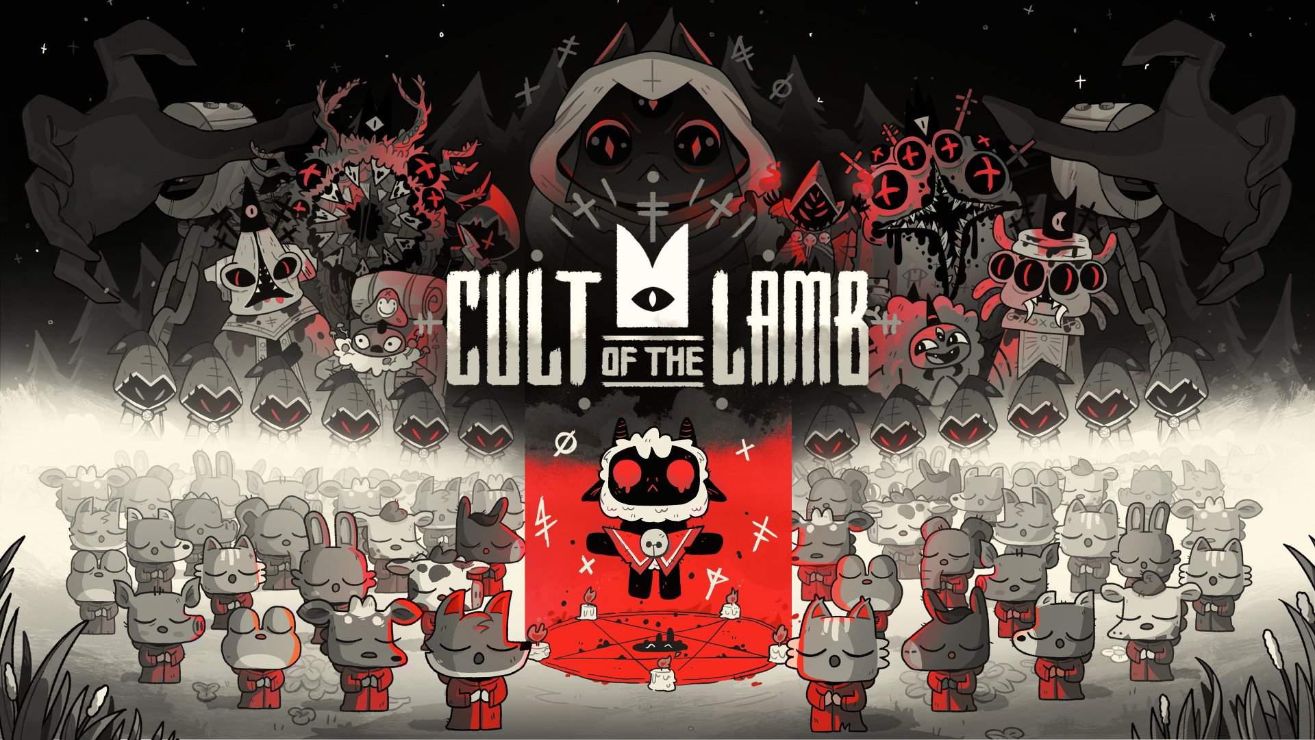 The Lamb, The Old One, and Cultists from Cult of the Lamb