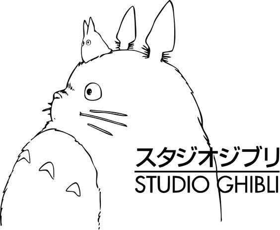 studio ghibli logo featuring the character Totoro, a fictional creature with a round belly, whiskers, and pointy ears.