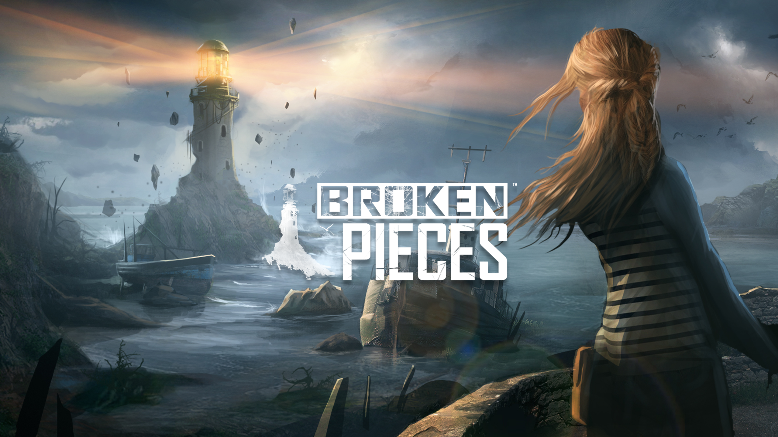 cover art of broken pieces where Elise look at lighthouse in the distance