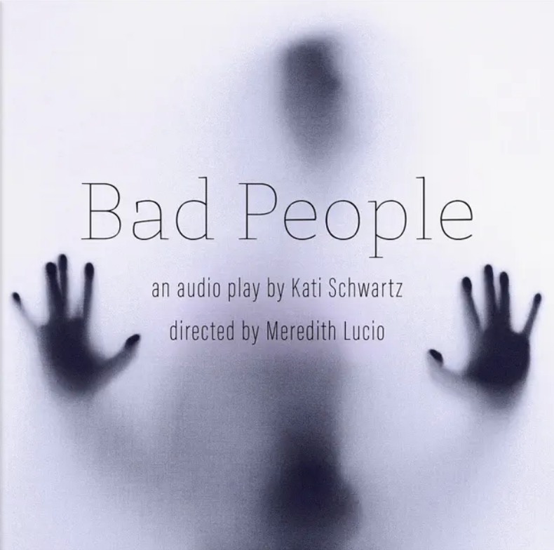 Cover of Bad People by Kati Shwartz, featuring a plain title over the silhouetted image of a person pressing their hand against glass