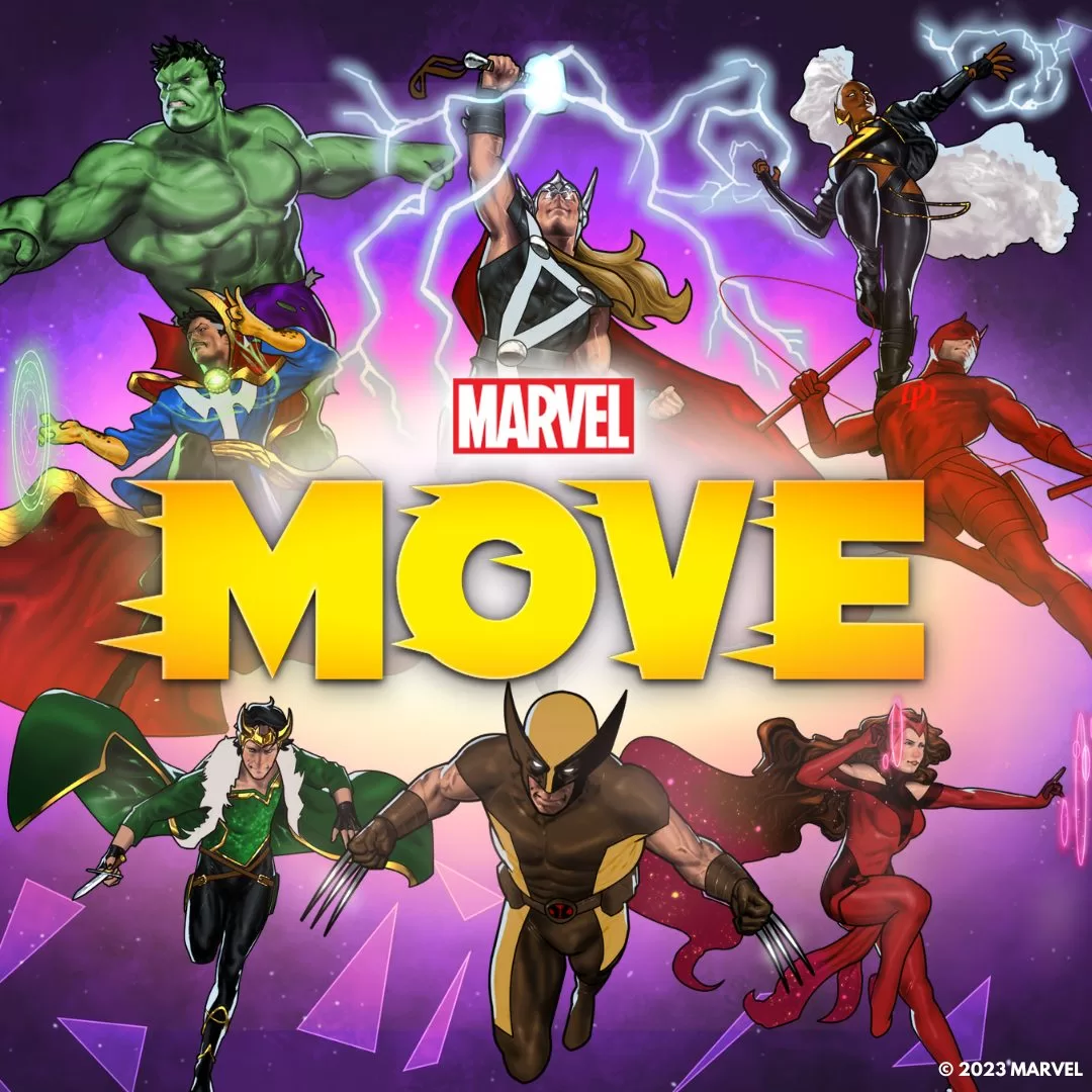 promotional art - Marvel Move with superheroes on cover