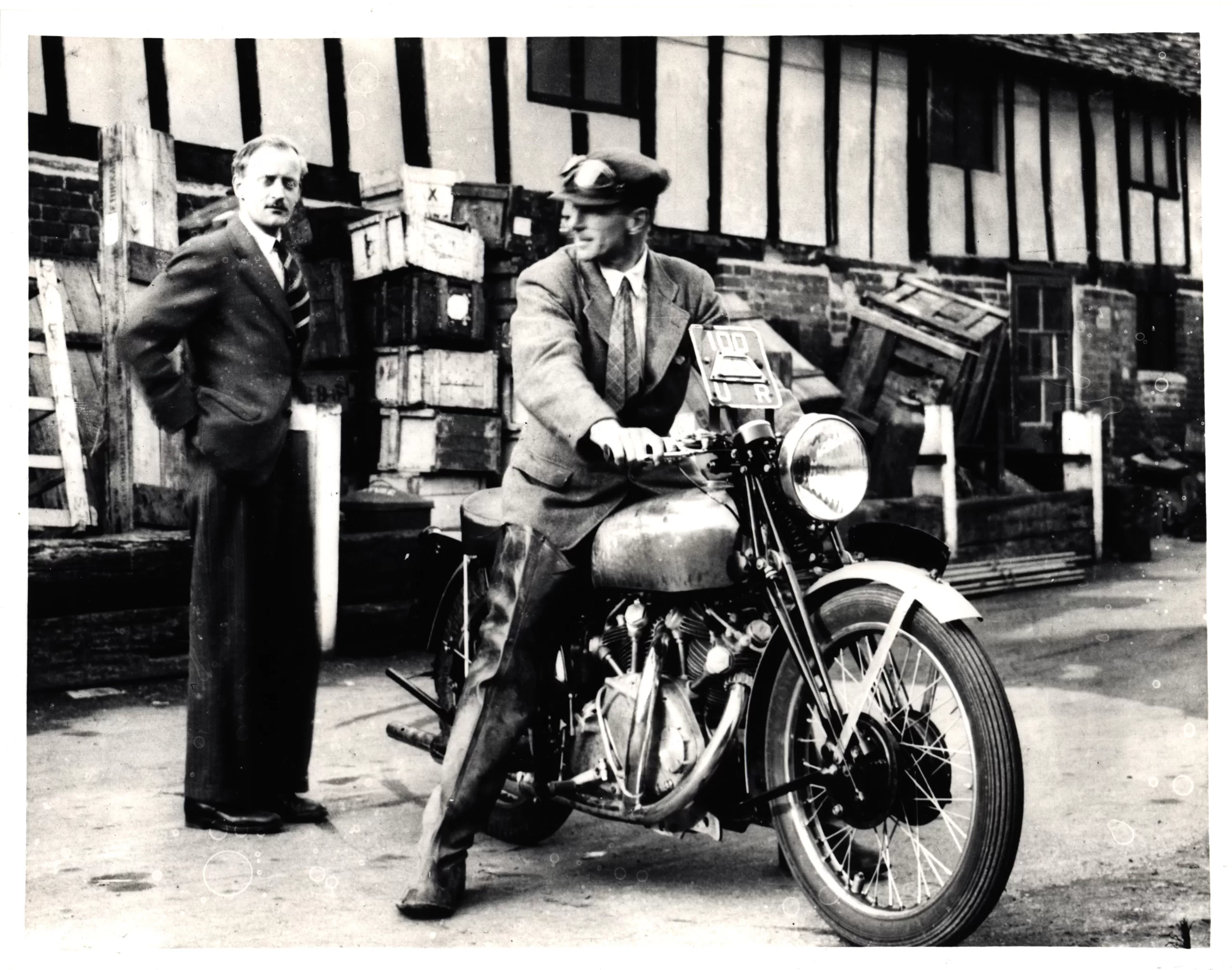 Philip Vincent with the first Rapide motorcycle in 1946